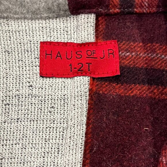 Haus of JR Kids Split Plaid Coat, Gray Red, 2T - Picture 3 of 10